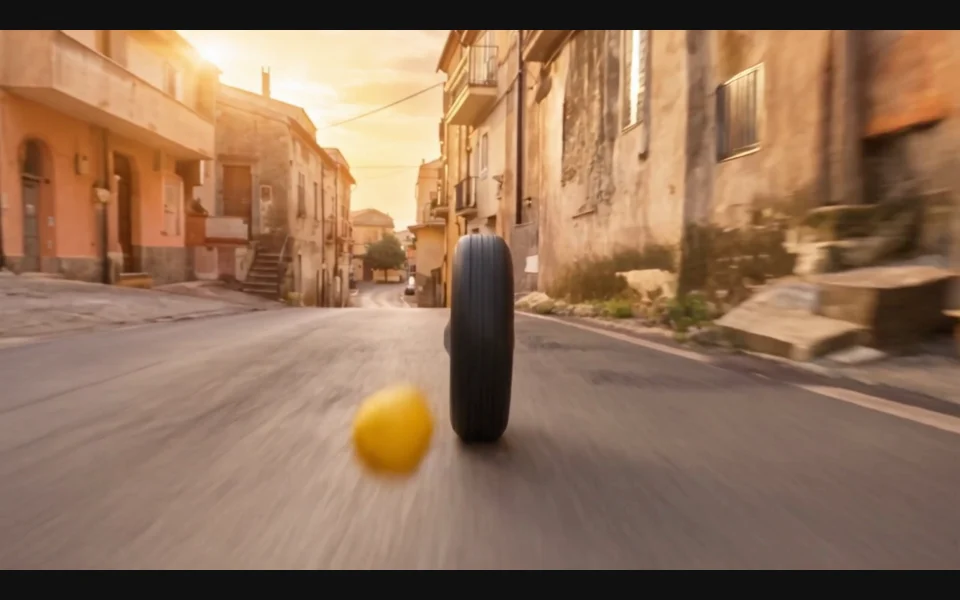 A runaway wheel turns an ordinary day into a chain reaction. A playful insurance concept that makes the unexpected memorable through visual storytelling.