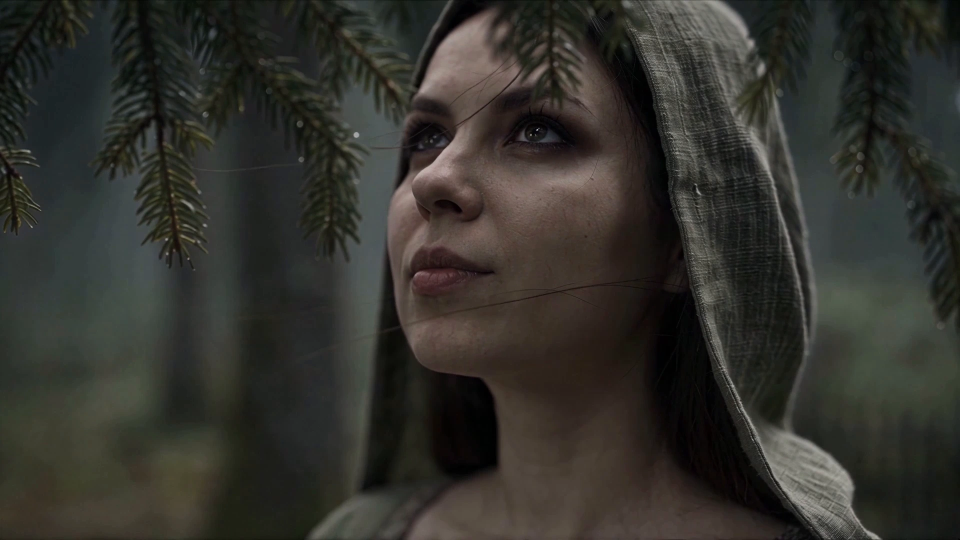 The heroine beneath the spruce branches