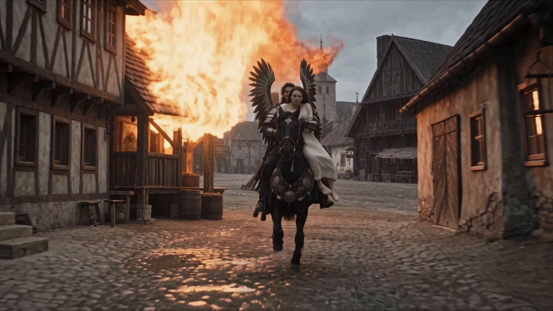 A mounted escape through eruptions of fire